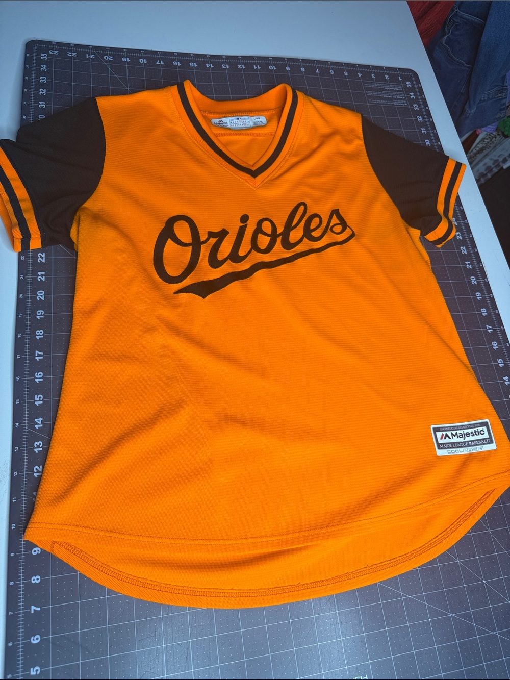 Majestic Orange and Black Orioles Women’s V-Neck Jersey